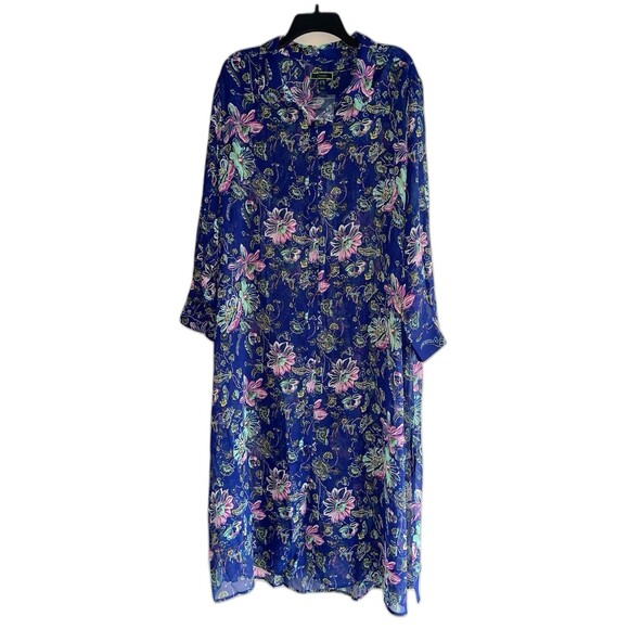 C Wonder Sheer Duster Top Plus Size 26WP Long Sleeve Coverup Floral Womans - Picture 8 of 10